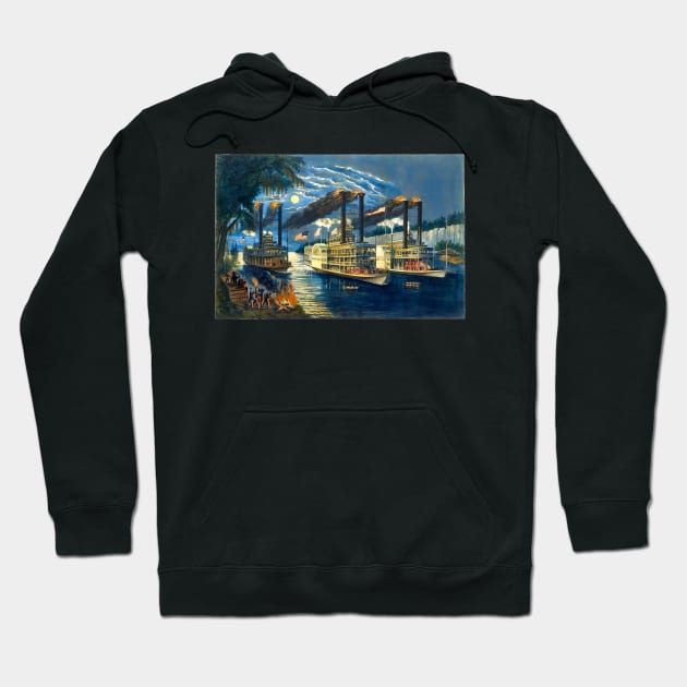 Steamboats Racing on the Mississippi Hoodie by rocketshipretro